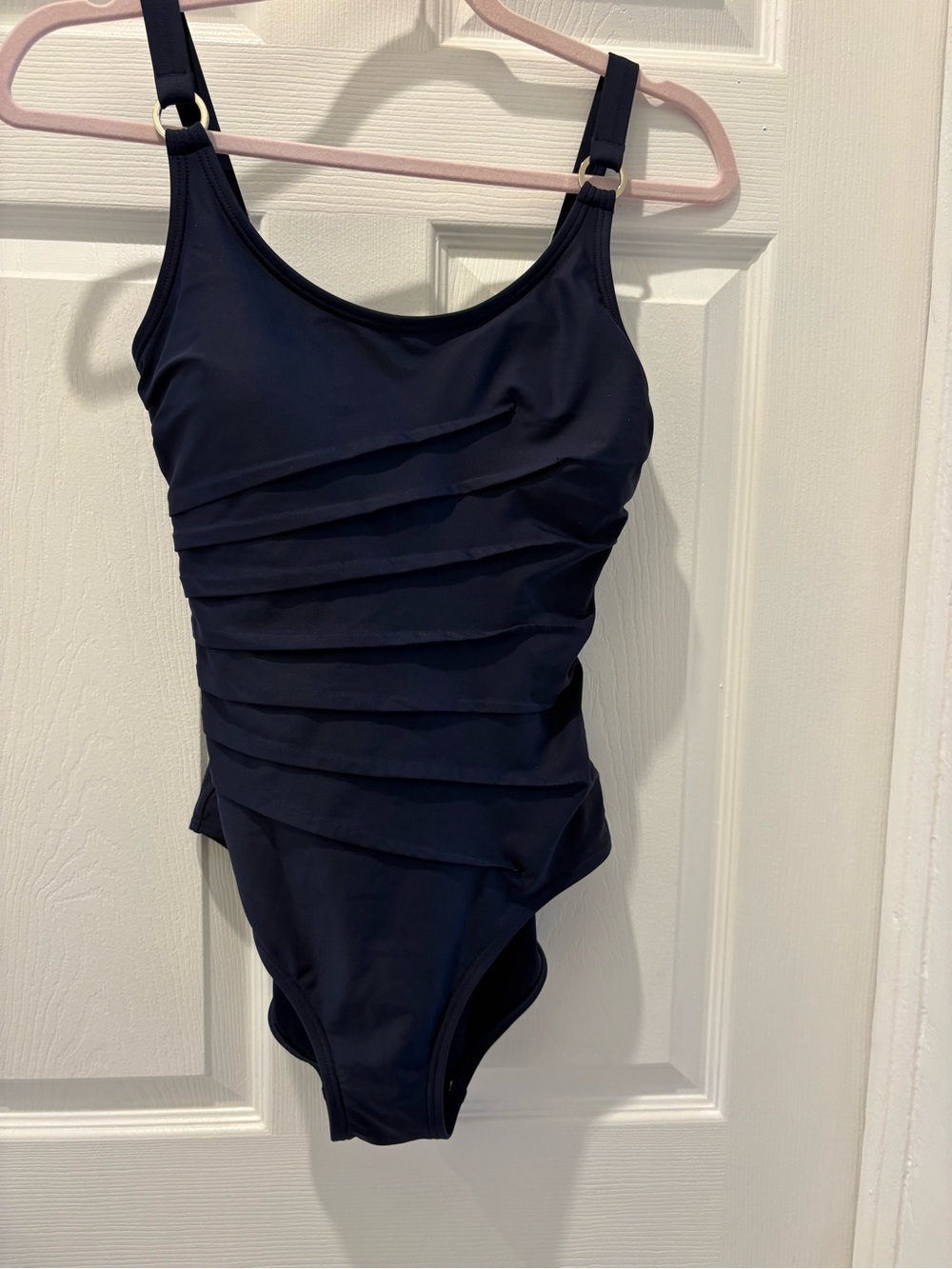 NWT DKNY Navy Ruched OnePiece size  S UPF 40+Tummy Compression Adjustable Straps - Picture 3 of 11